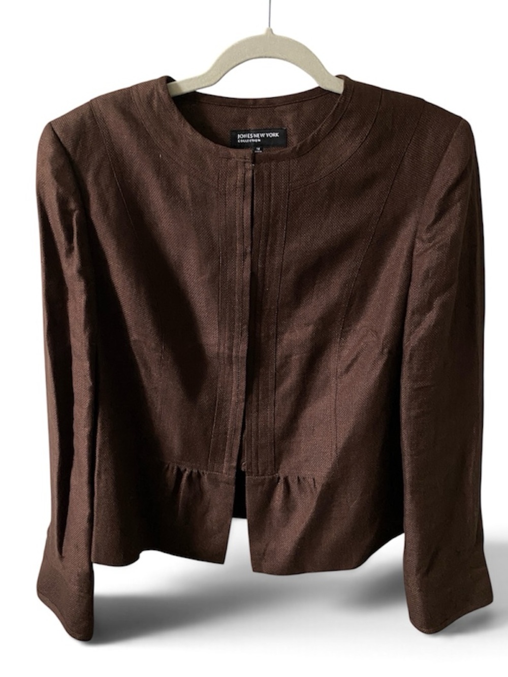 JONES New York Collection Linen Blend Chocolate Brown Jacket Peplum Size 14